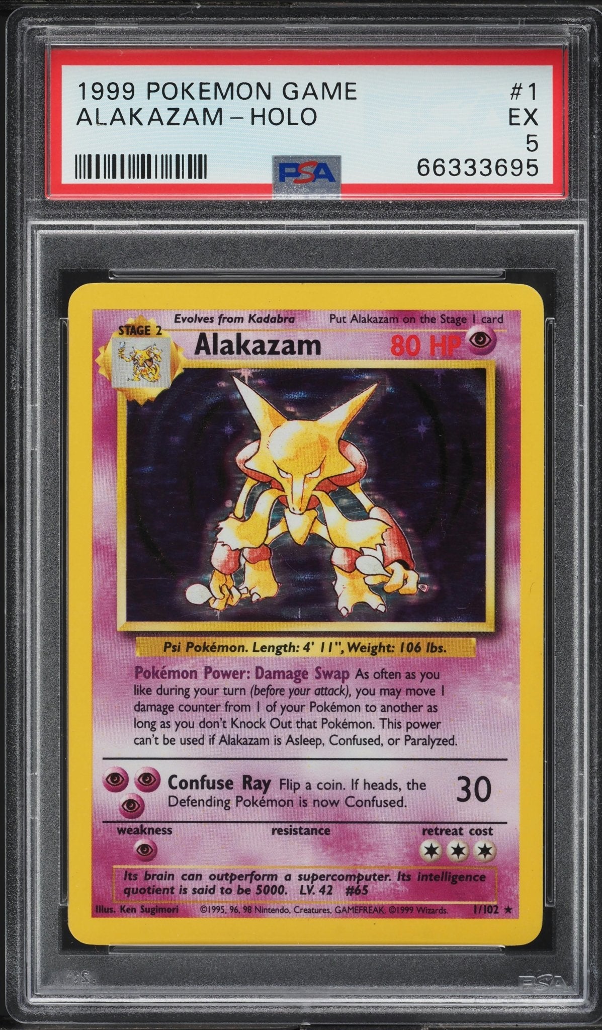 ALAKAZAM HOLO 1 PSA 5 POKEMON GAME - Psydeck