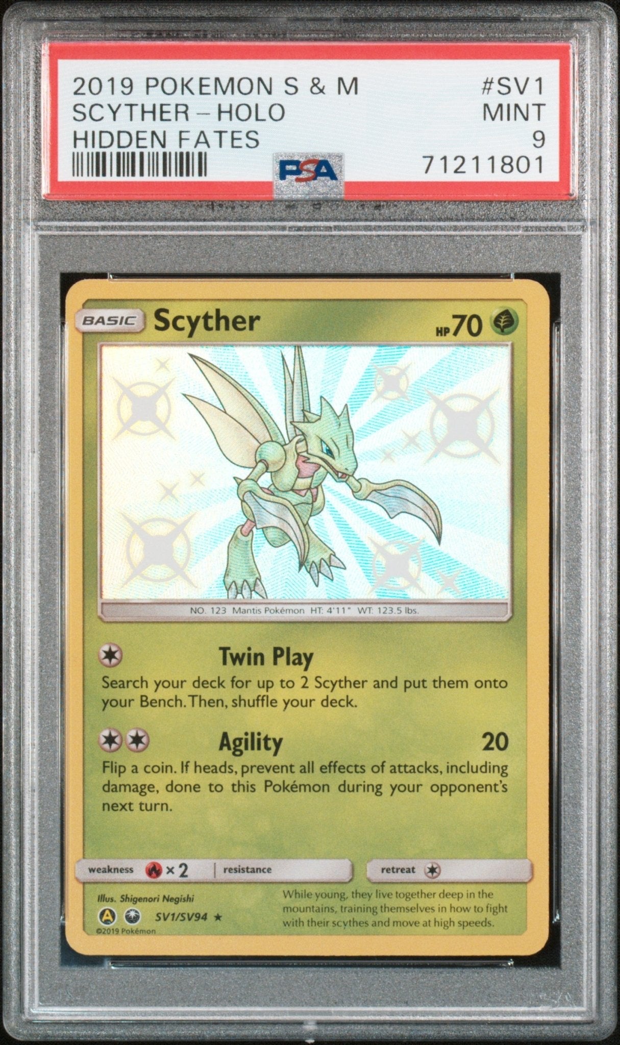 SCYTHER HOLO SV1 PSA 9 POKEMON SUN & MOON HIDDEN FATES - Psydeck