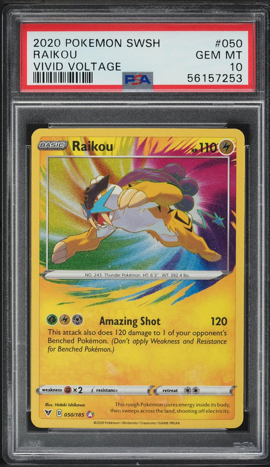 RAIKOU 050 PSA 10 POKEMON SWORD & SHIELD VIVID VOLTAGE - Psydeck
